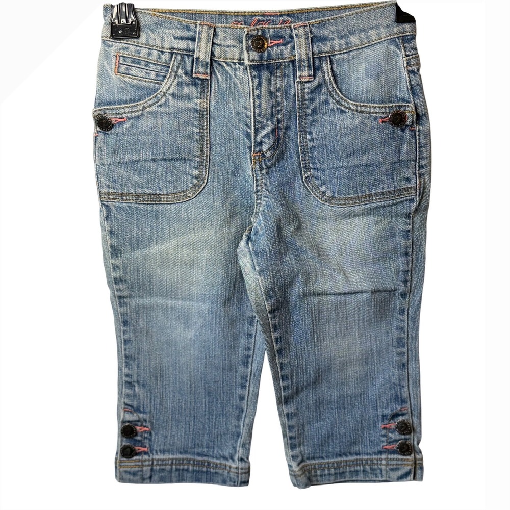 VTG Duck Head Jeans Capris Denim Cropped Pants Embroidered Pink Accents 6 Girls‎